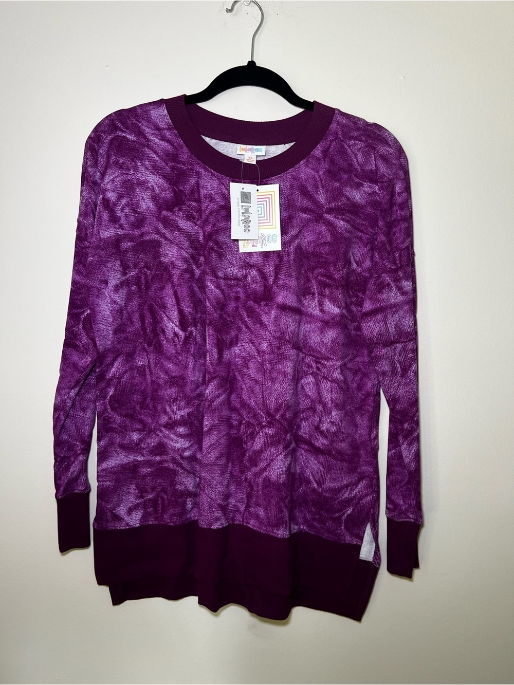 LuLaRoe Hannah Purple Tie-Dye Crewneck Sweatshirt